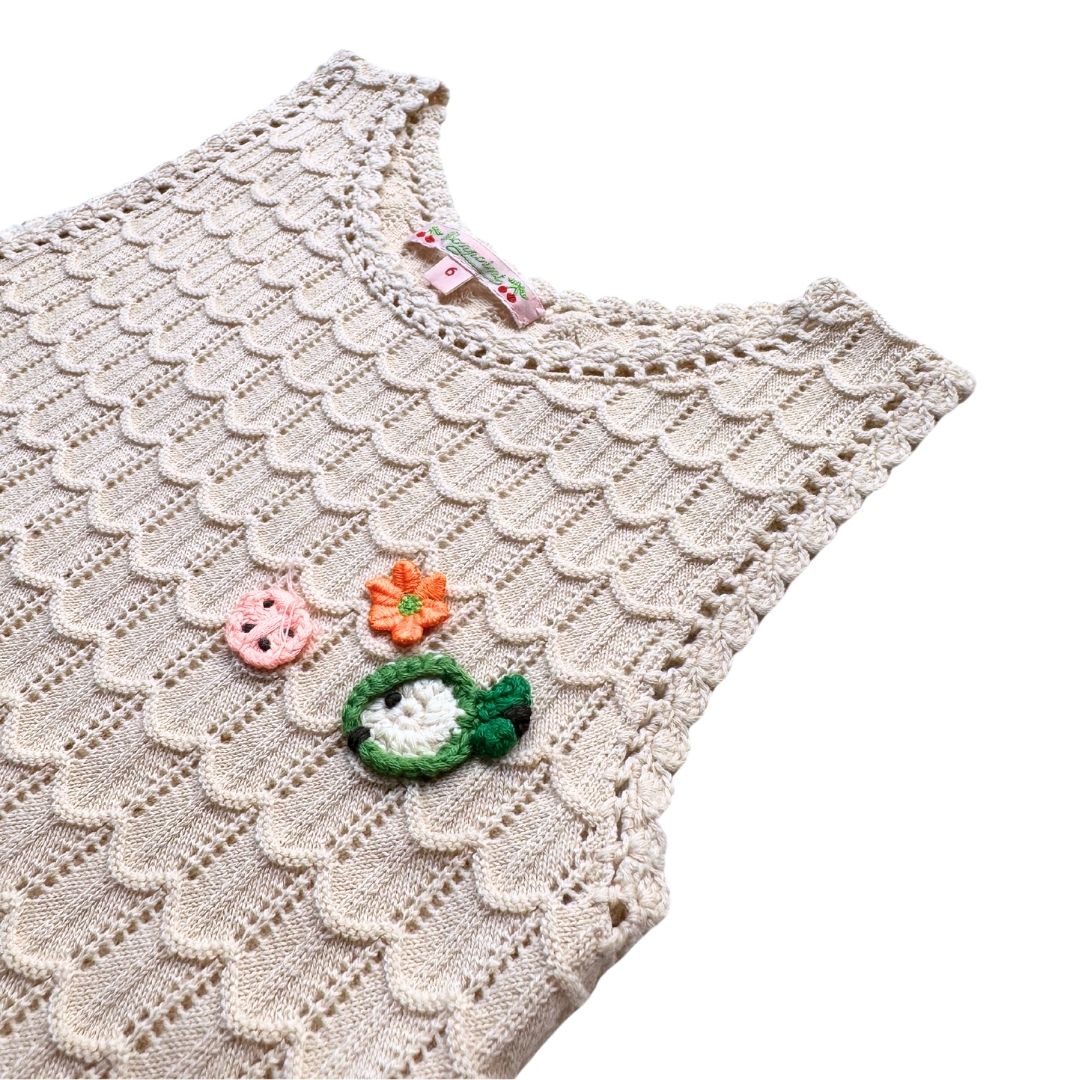 BONPOINT - T-shirt crème en crochet avec détails - 6 ans