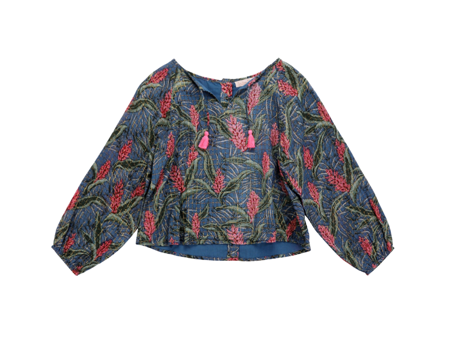 LOUISE MISHA - Blouse bleue à fleurs et fil doré - 8 ans