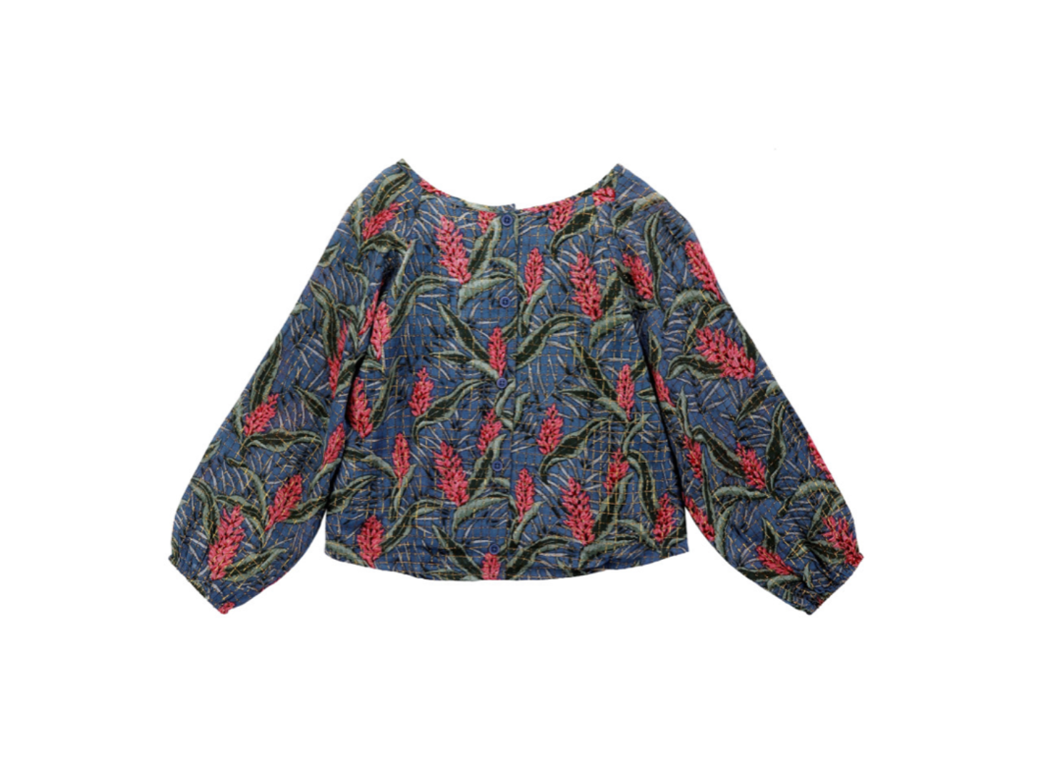 LOUISE MISHA - Blouse bleue à fleurs et fil doré - 8 ans