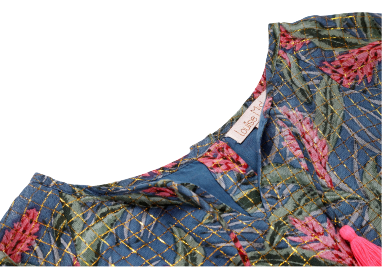 LOUISE MISHA - Blaue Bluse mit Blumen und Goldfaden - 8 Jahre