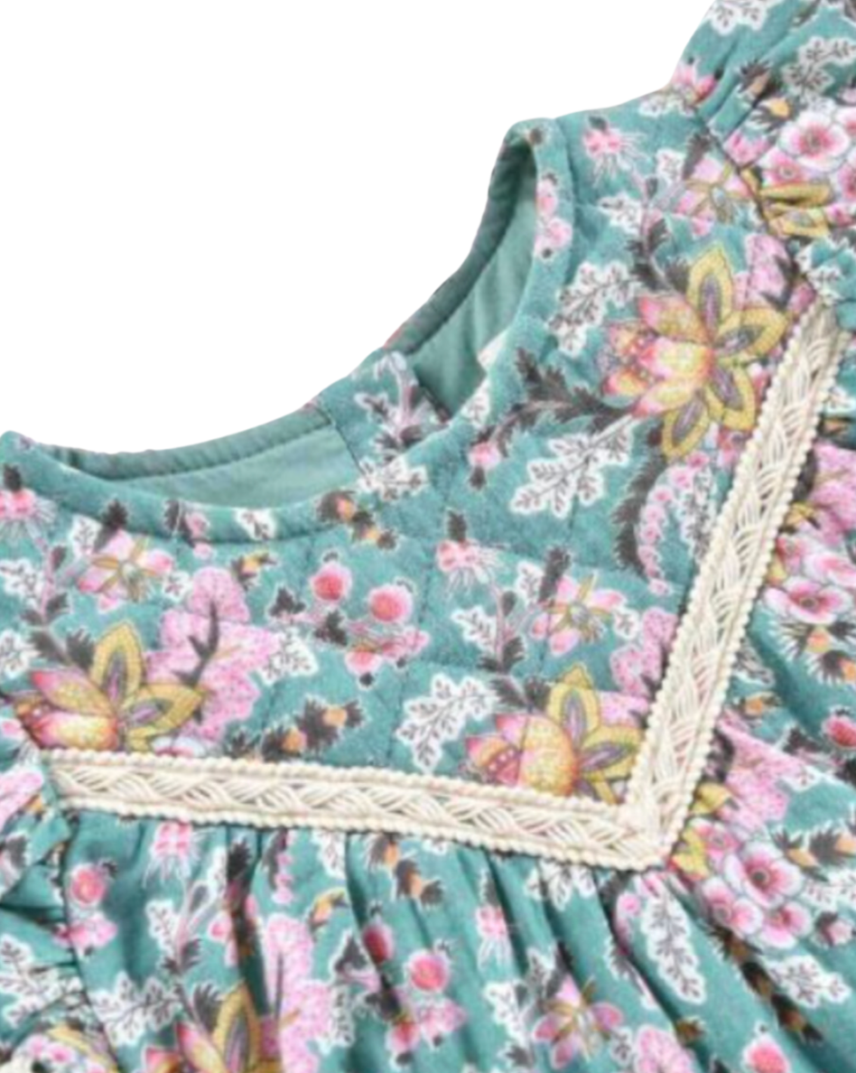 LOUISE MISHA - Robe épaisse bleue à fleurs - 10 ans