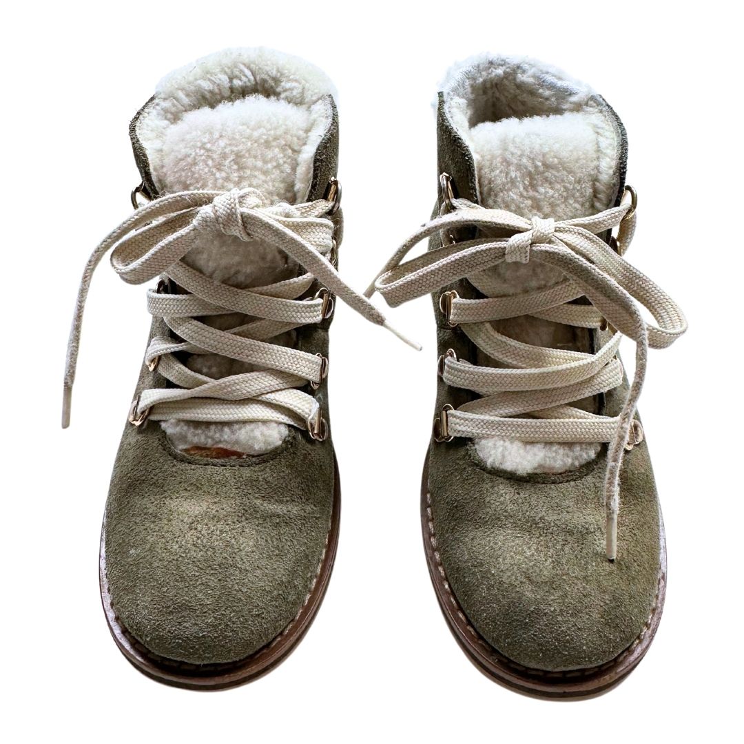 VINTAGE - Bottines vertes avec fourrure blanche - 27