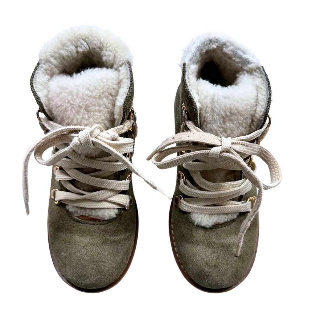 VINTAGE - Bottines vertes avec fourrure blanche - 27