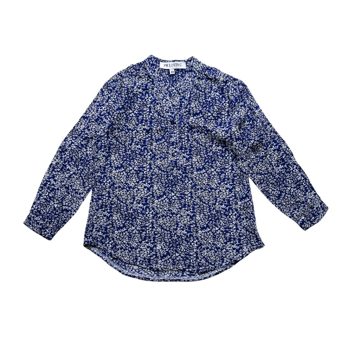 PM LOVING - Blue blouse with white flowers - 4 years