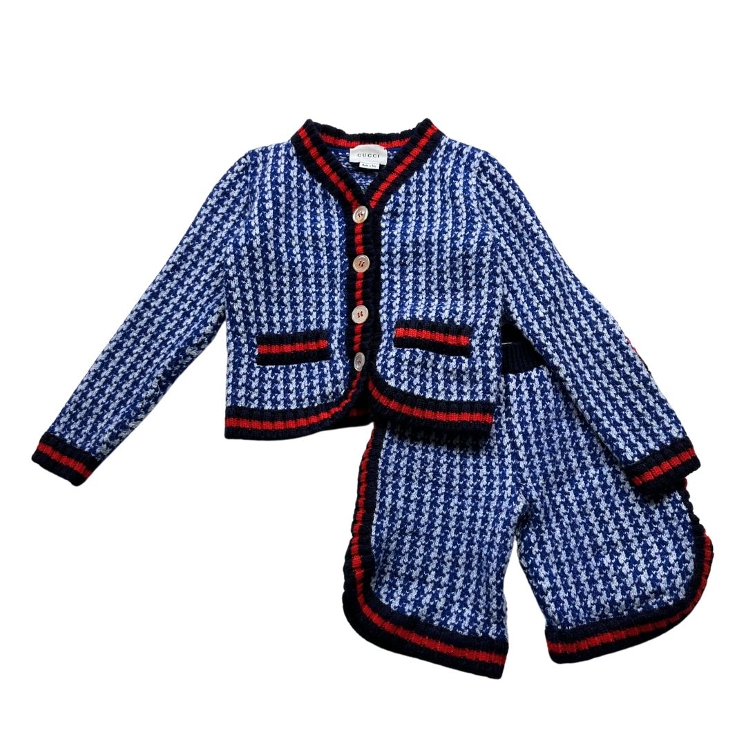 GUCCI - Ensemble bleu et blanc en laine et broderies dans le dos - 5 ans