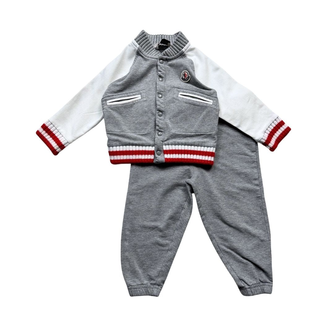 MONCLER - Ensemble de jogging gris et blanc - 12 mois