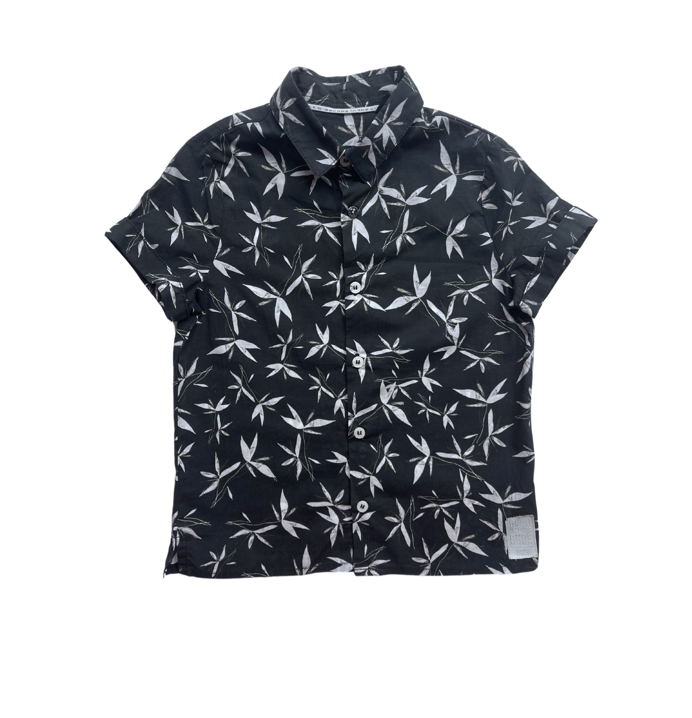 IKKS - Black short-sleeved shirt with plant print - 4 years