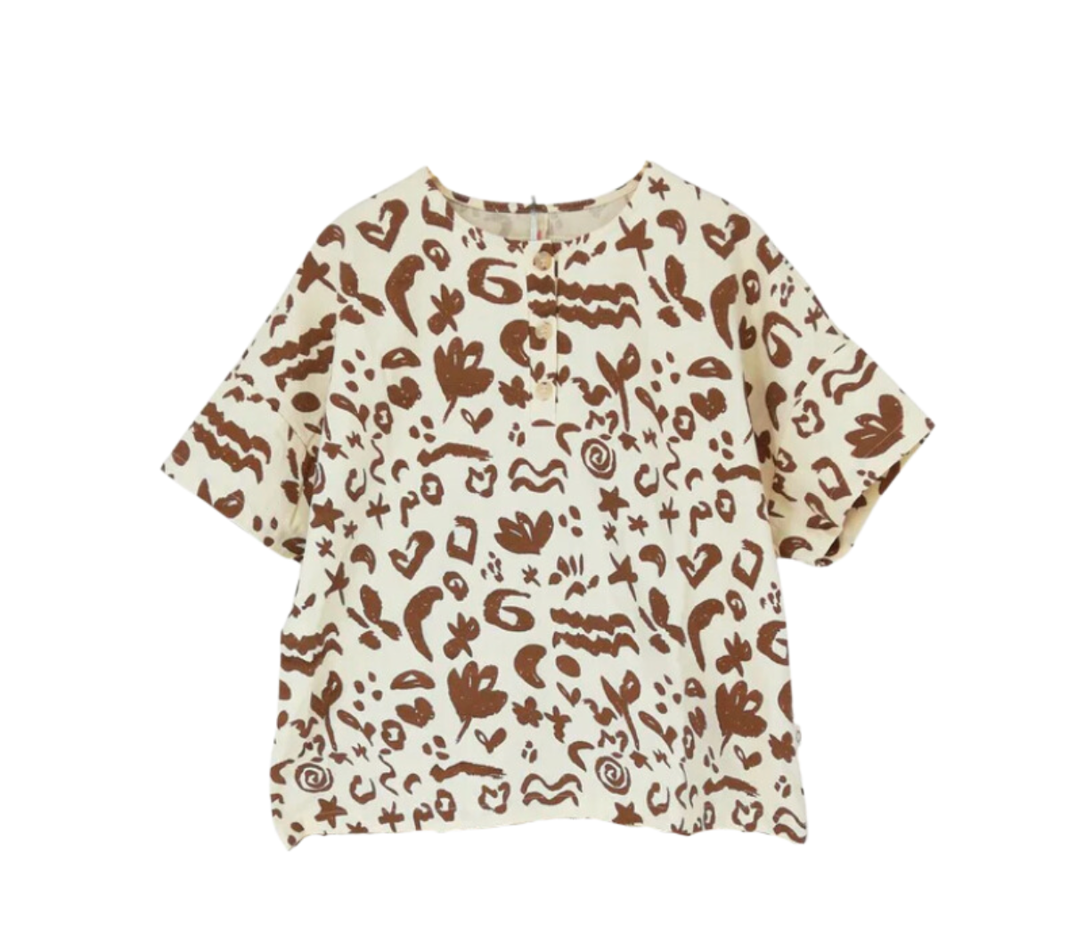 GAMIN GAMINE - Haut en coton écru à imprimés marrons - 2 ans