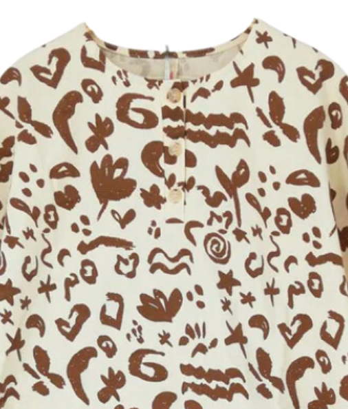 GAMIN GAMINE - Haut en coton écru à imprimés marrons - 2 ans
