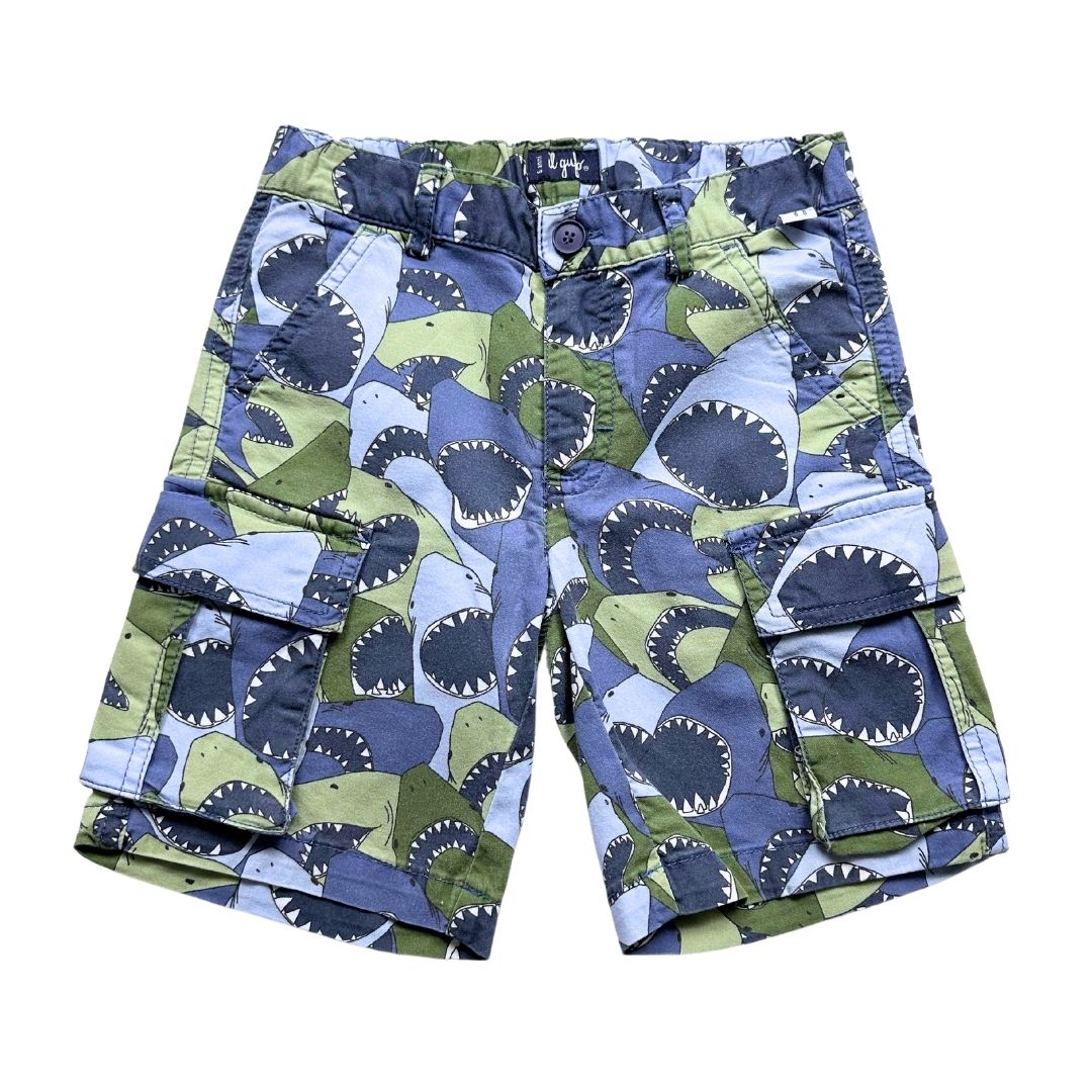 IL GUFO - Blue and green shark print shorts - 5 years