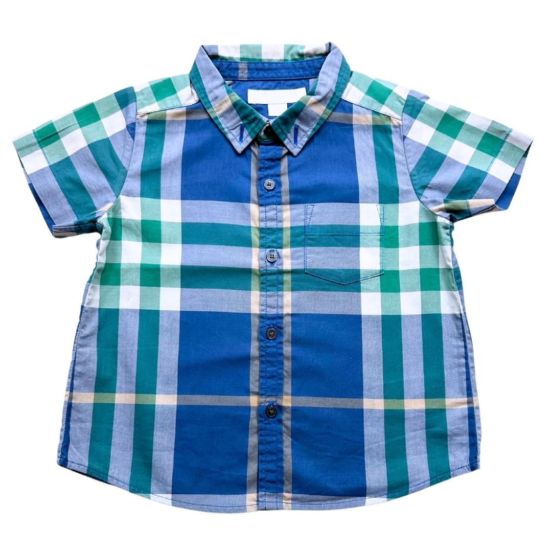 BURBERRY - Chemise à carreaux bleu et verte - 18 mois