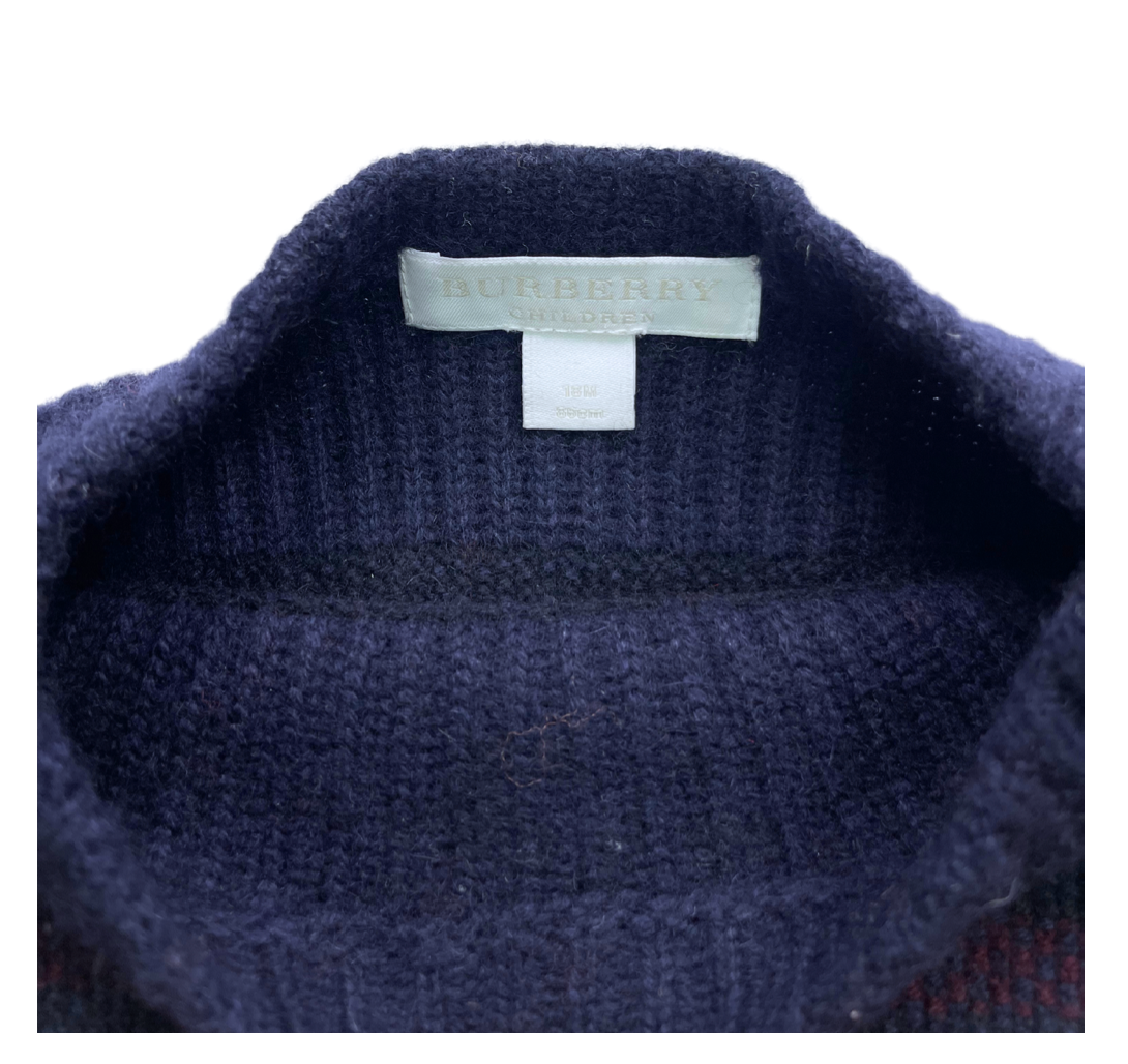 BURBERRY - Pull bleu marine à rayures laine et cachemire - 18 mois
