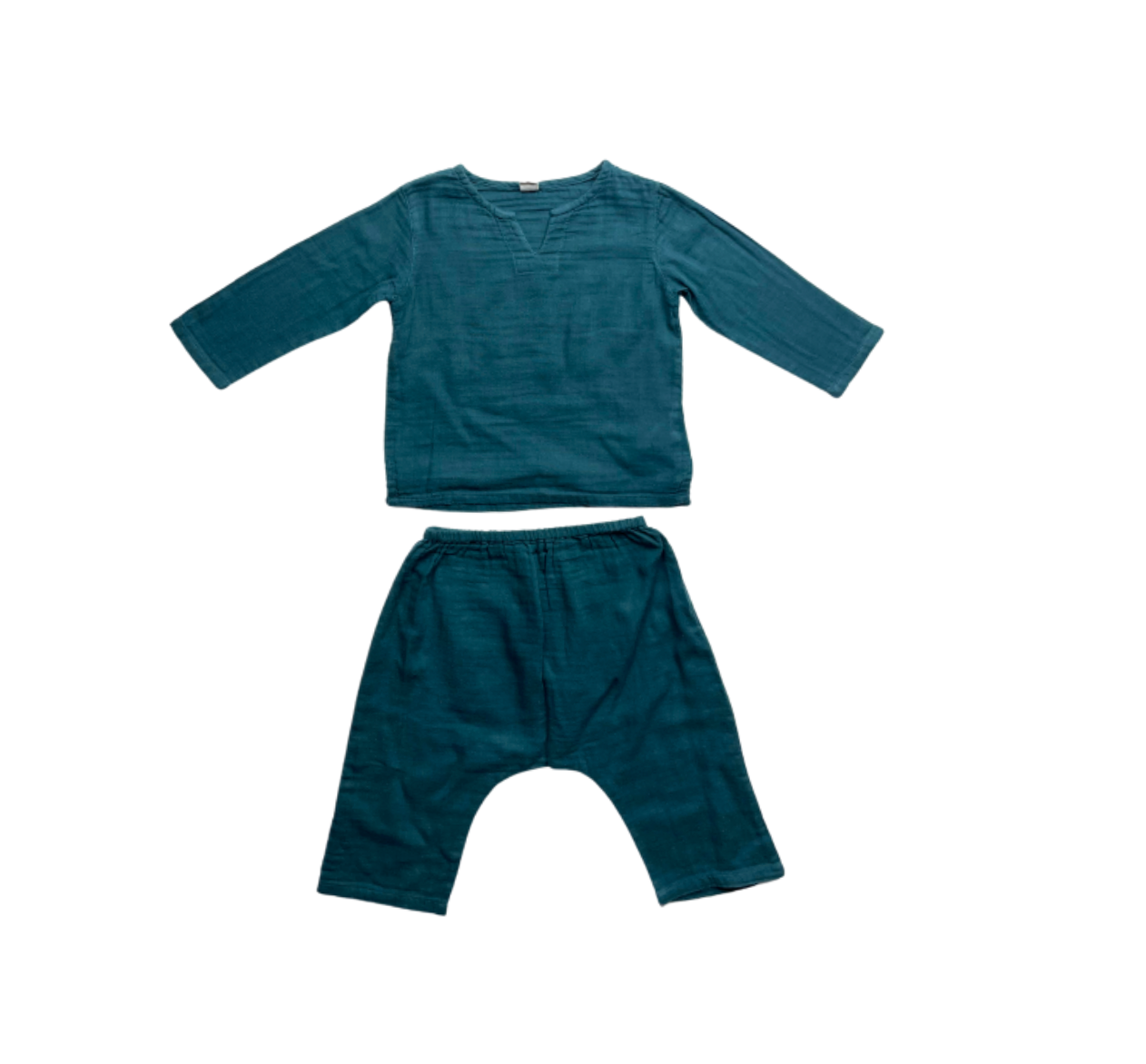 NUMERO 74 - Ensemble vert sapin en gaz de coton - 5 ans