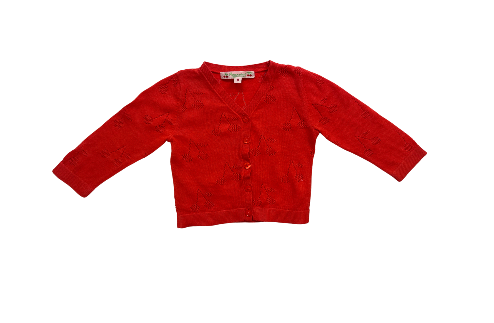 BONPOINT - Cardigan rouge motif cerises - 6 mois