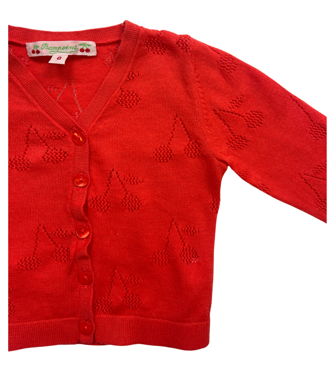 BONPOINT - Cardigan rouge motif cerises - 6 mois