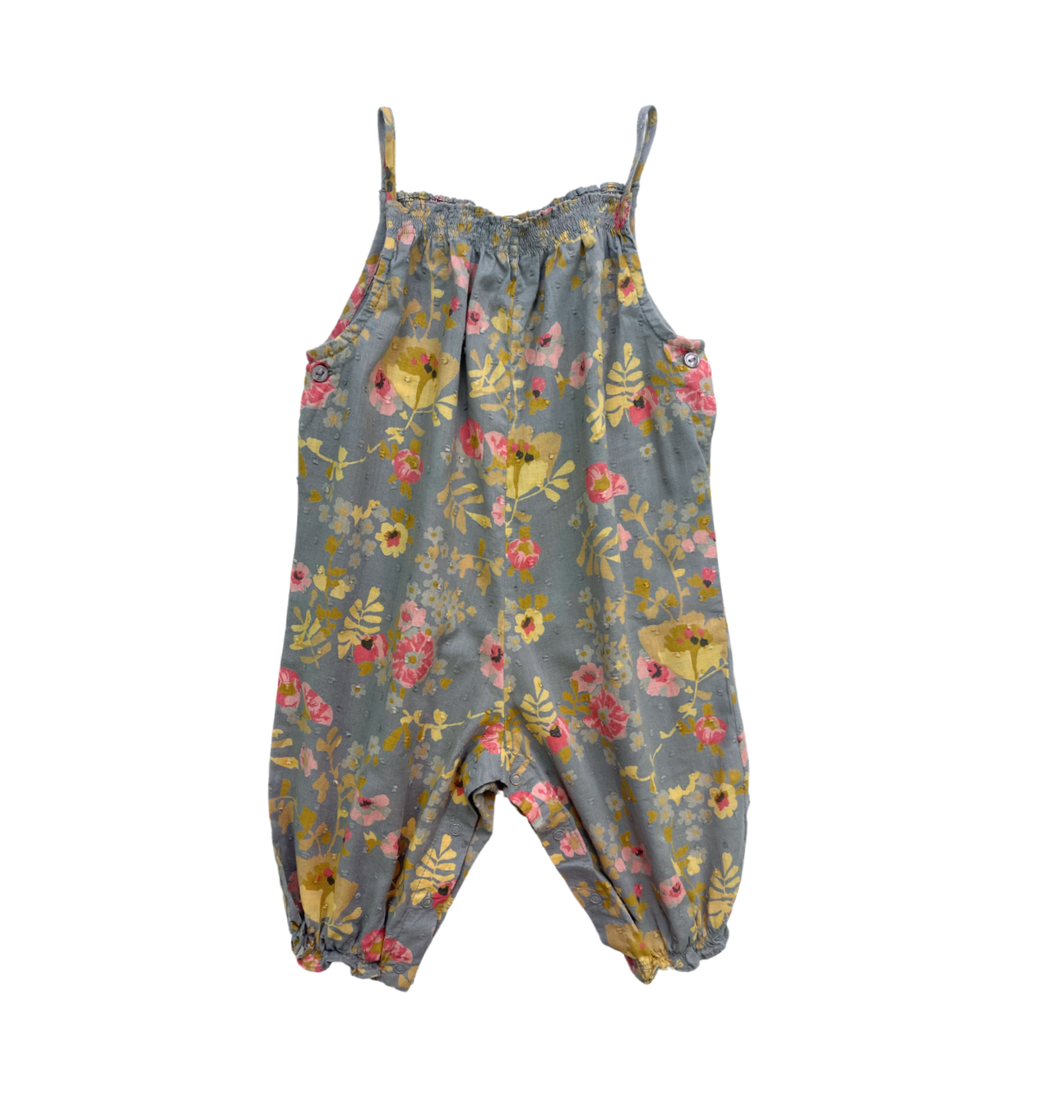 BONPOINT - Salopette grise à fleurs colorées - 6 mois