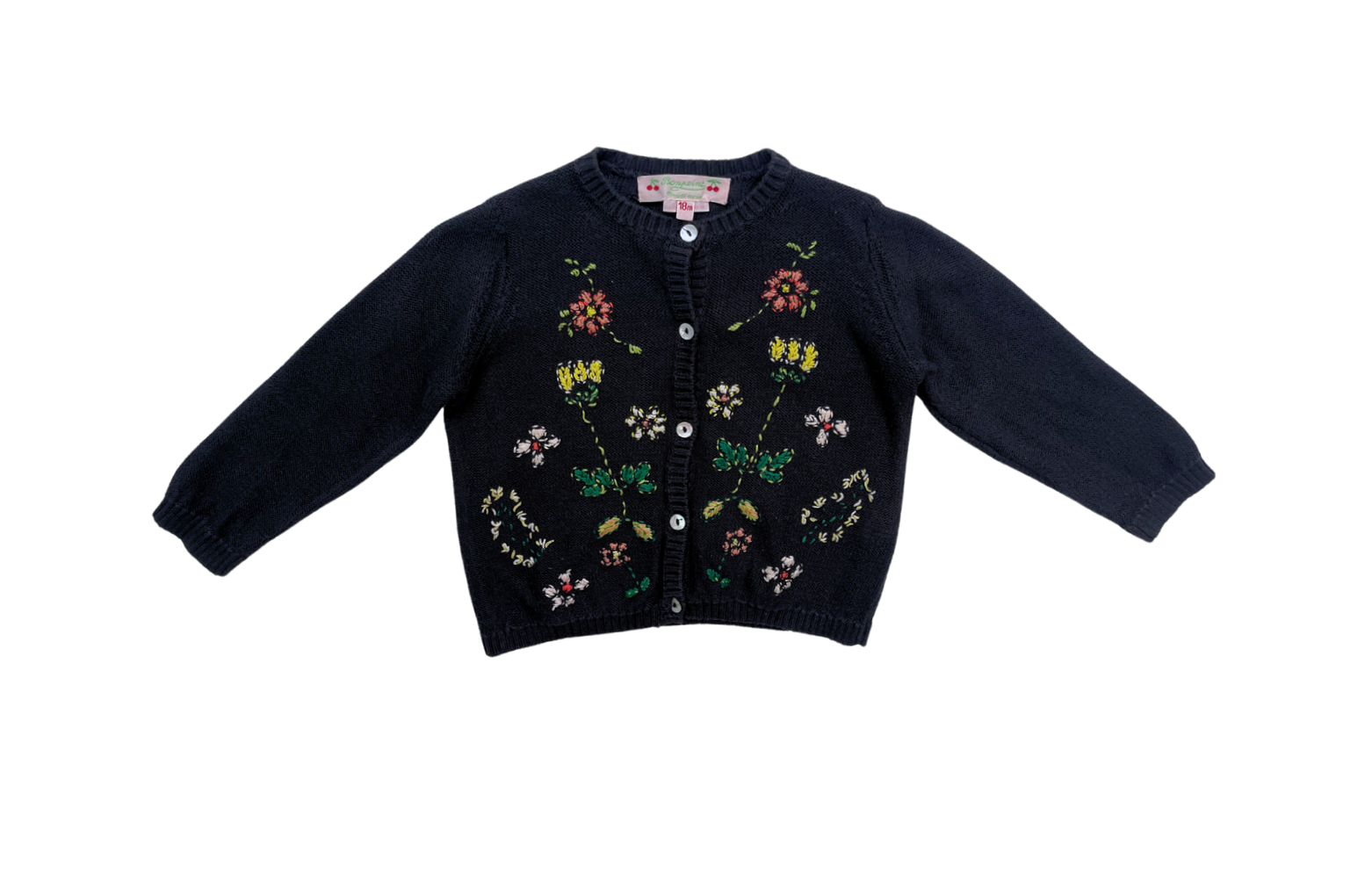 BONPOINT - Cardigan en coton noir à fleurs brodées - 18 mois