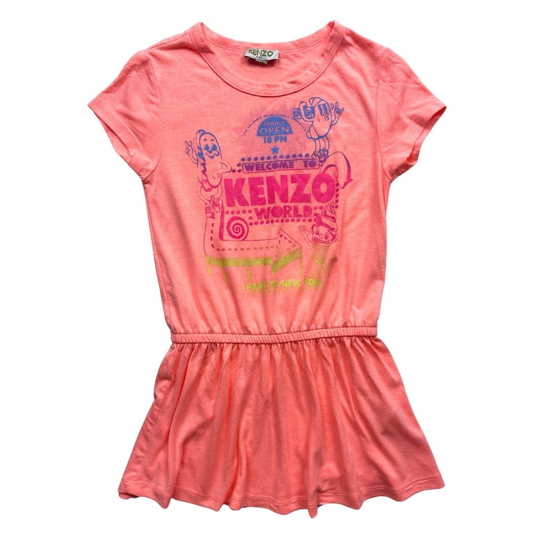 KENZO - Robe en coton rose flu à motif - 4 ans