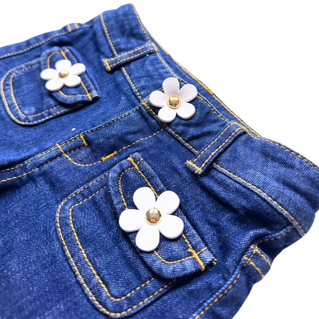 LITTLE MARC JACOBS - Blaue Jeansshorts mit weißen Blumen - 4 Jahre