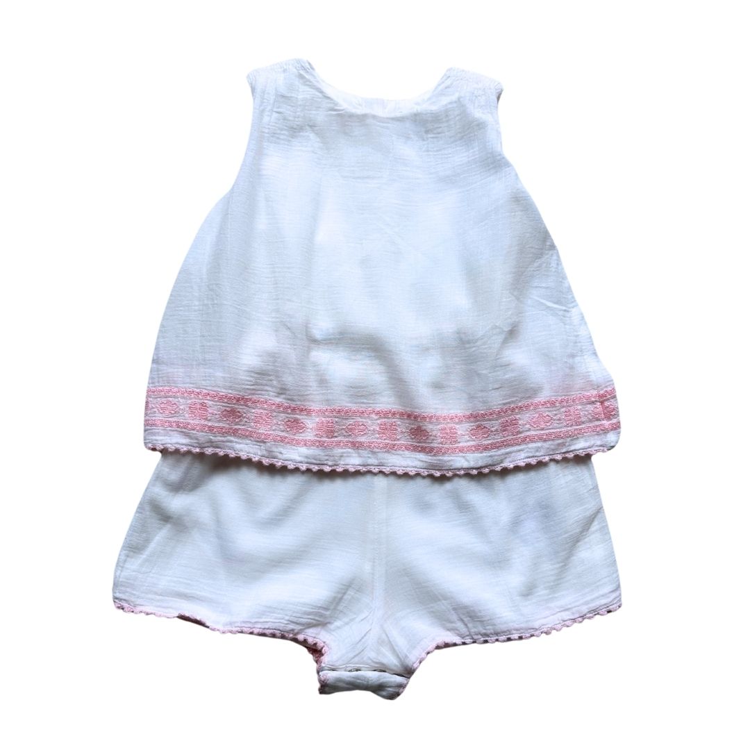 RALPH LAUREN - Weißer und rosa Overall mit Stickerei - 9 Monate