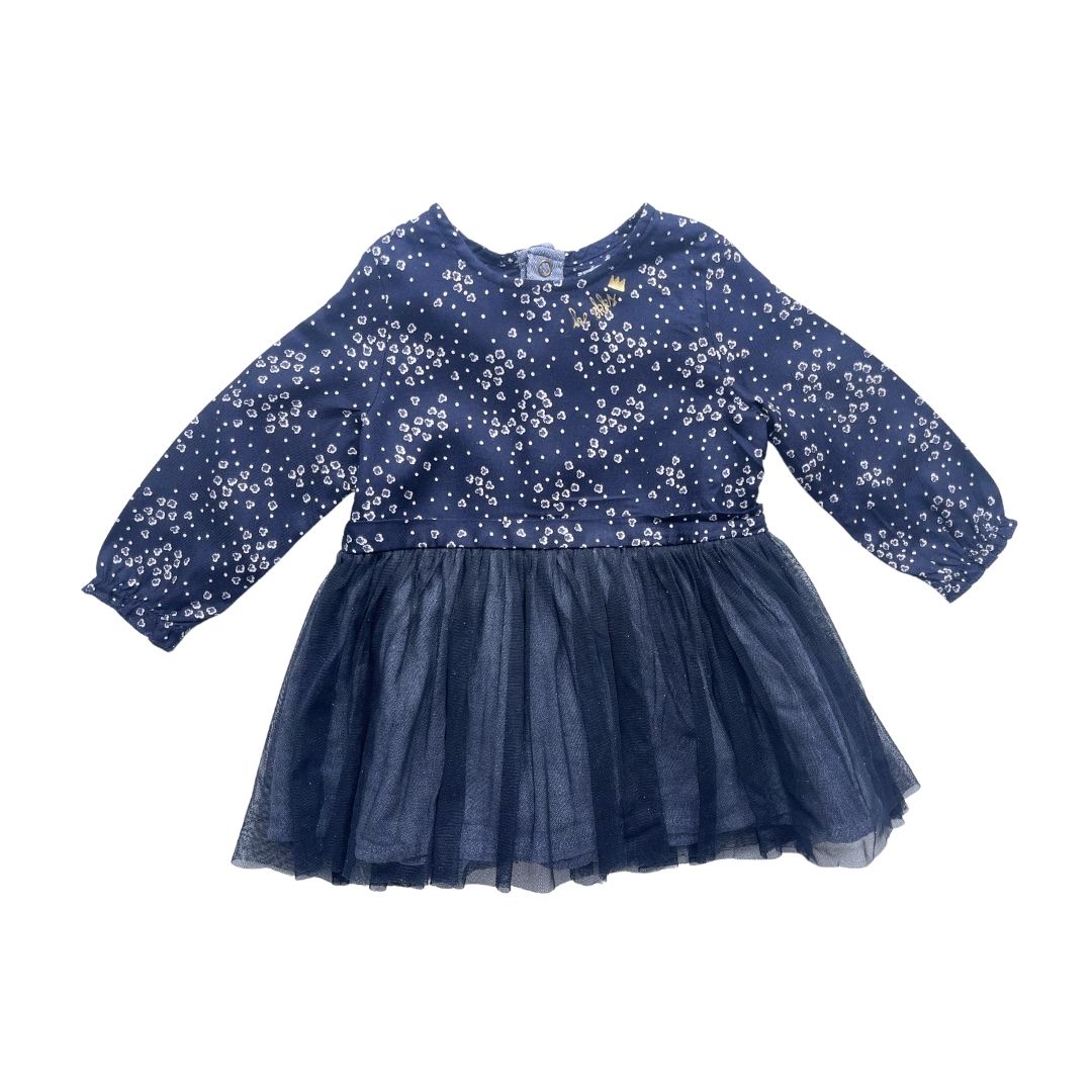 IKKS - Robe bi-matière bleu marine coton et tulle - 12 mois