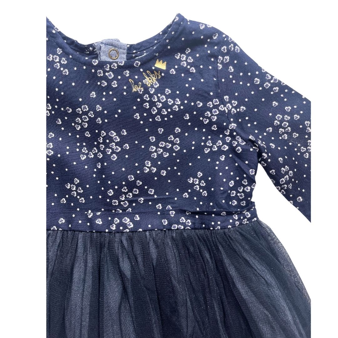 IKKS - Robe bi-matière bleu marine coton et tulle - 12 mois
