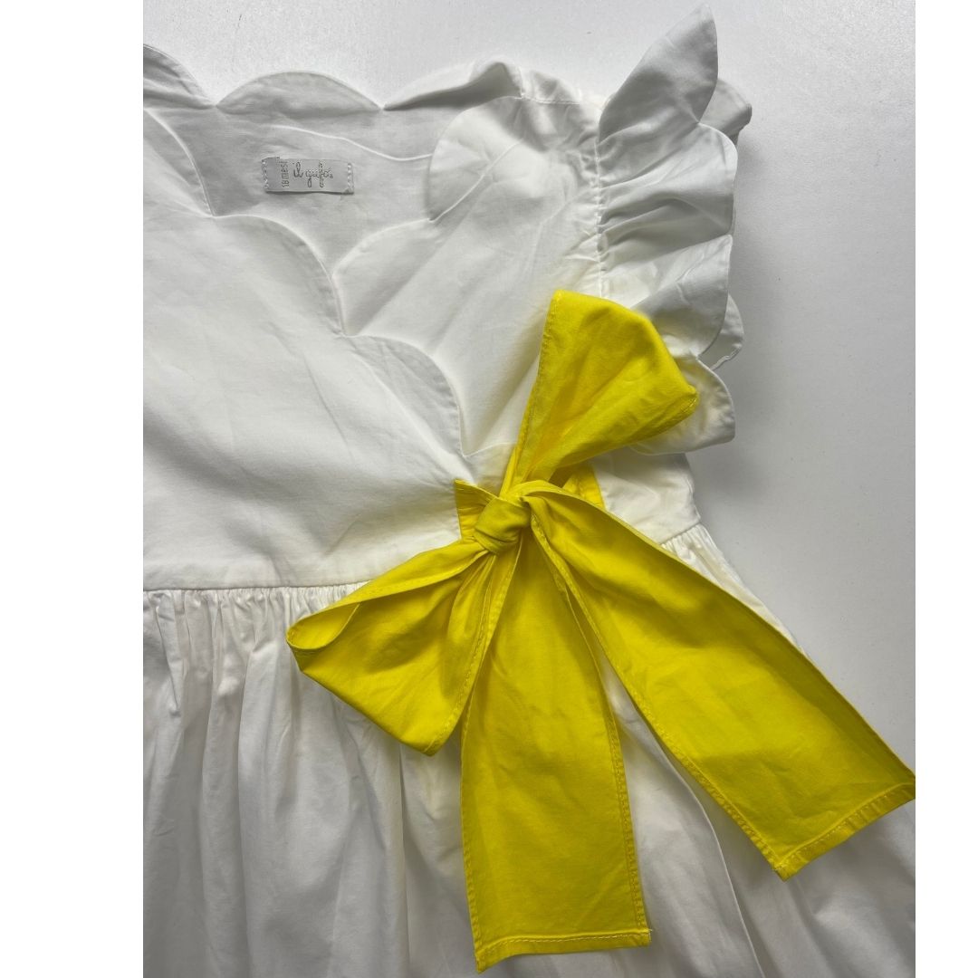 IL GUFO - White dress with yellow belt - 18 months