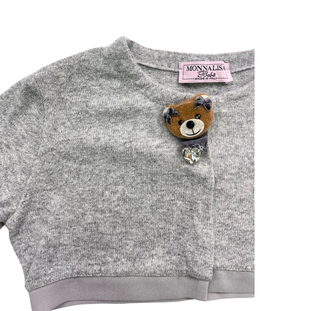 MONNALISA - Short cardigan and gray leggings set with teddy bear - 18 months