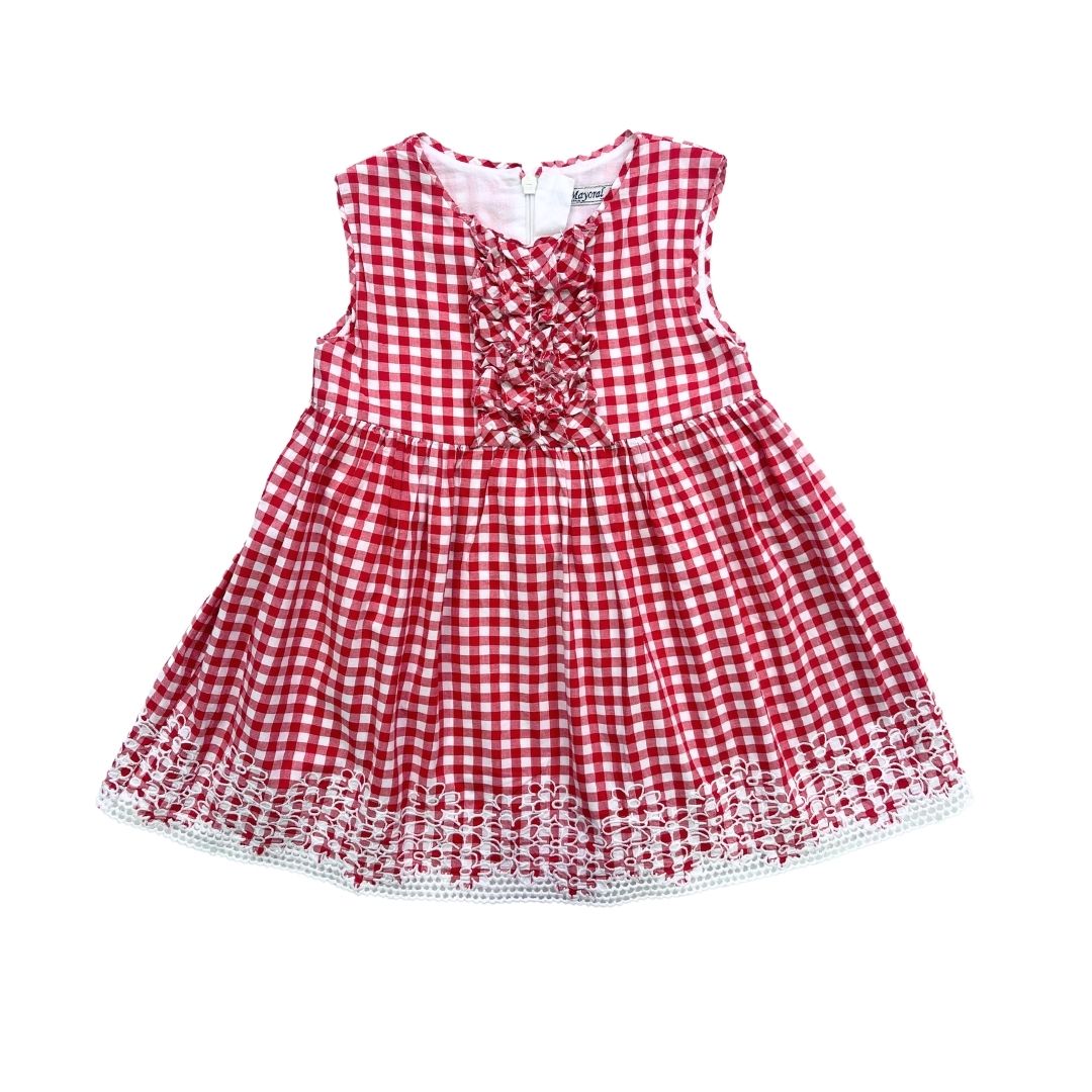 MAYORAL - Besticktes rot kariertes Kleid - 18 Monate
