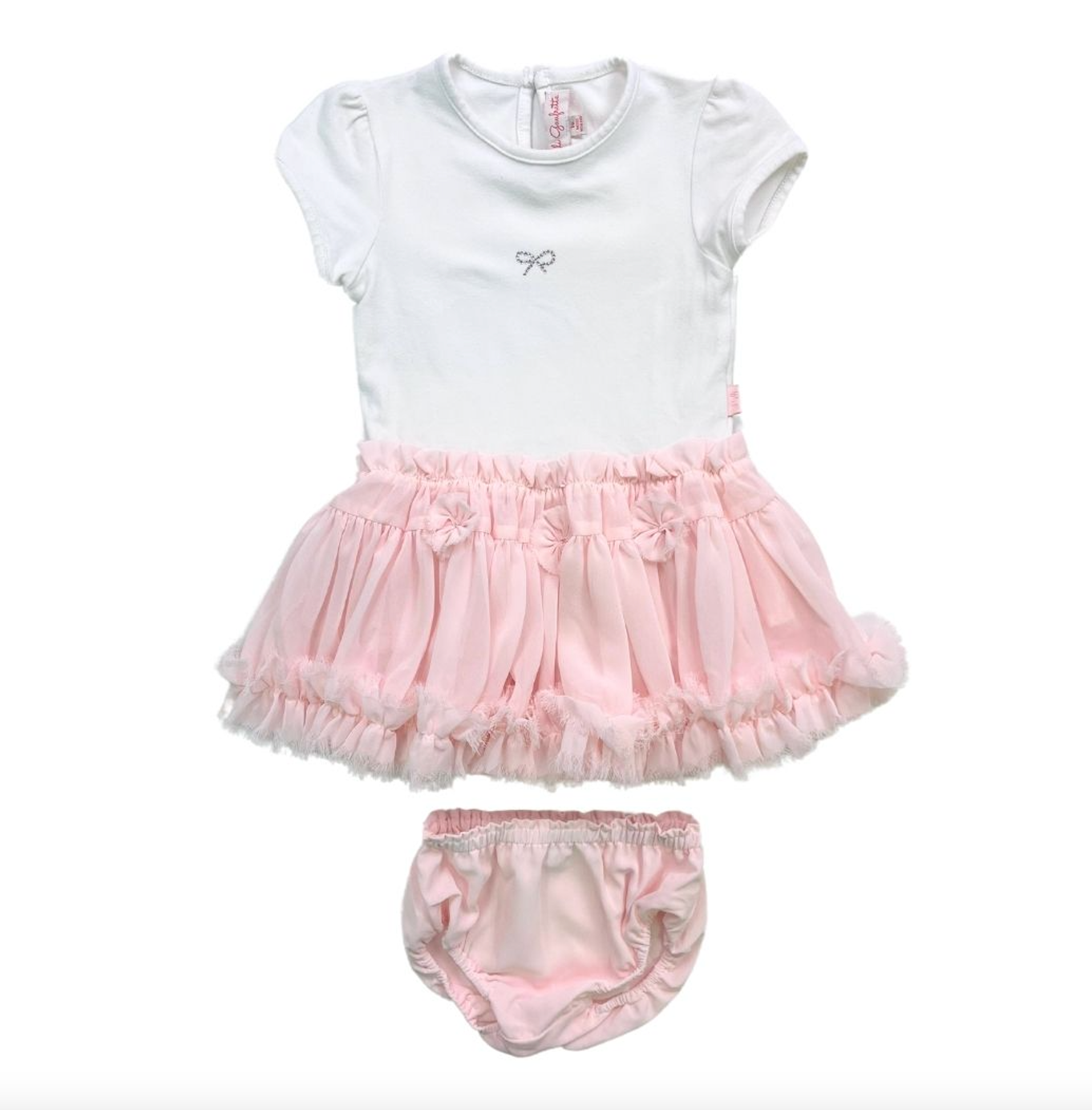 LILI GAUFRETTE - Set aus rosa Tüllkleid und Pumphose aus zwei Materialien - 18 Monate