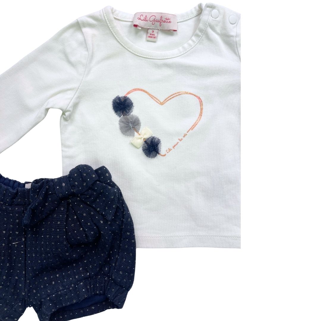 LILI GAUFRETTE - Set aus T-Shirt und Shorts in Weiß und Marineblau - 3 Monate