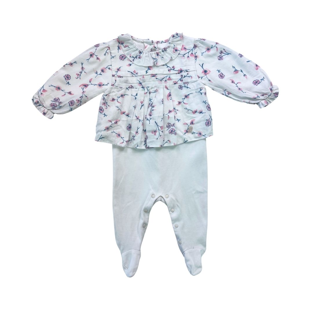 BABY DIOR - Pyjama mit integrierter rosa geblümter Bluse - 3 Monate