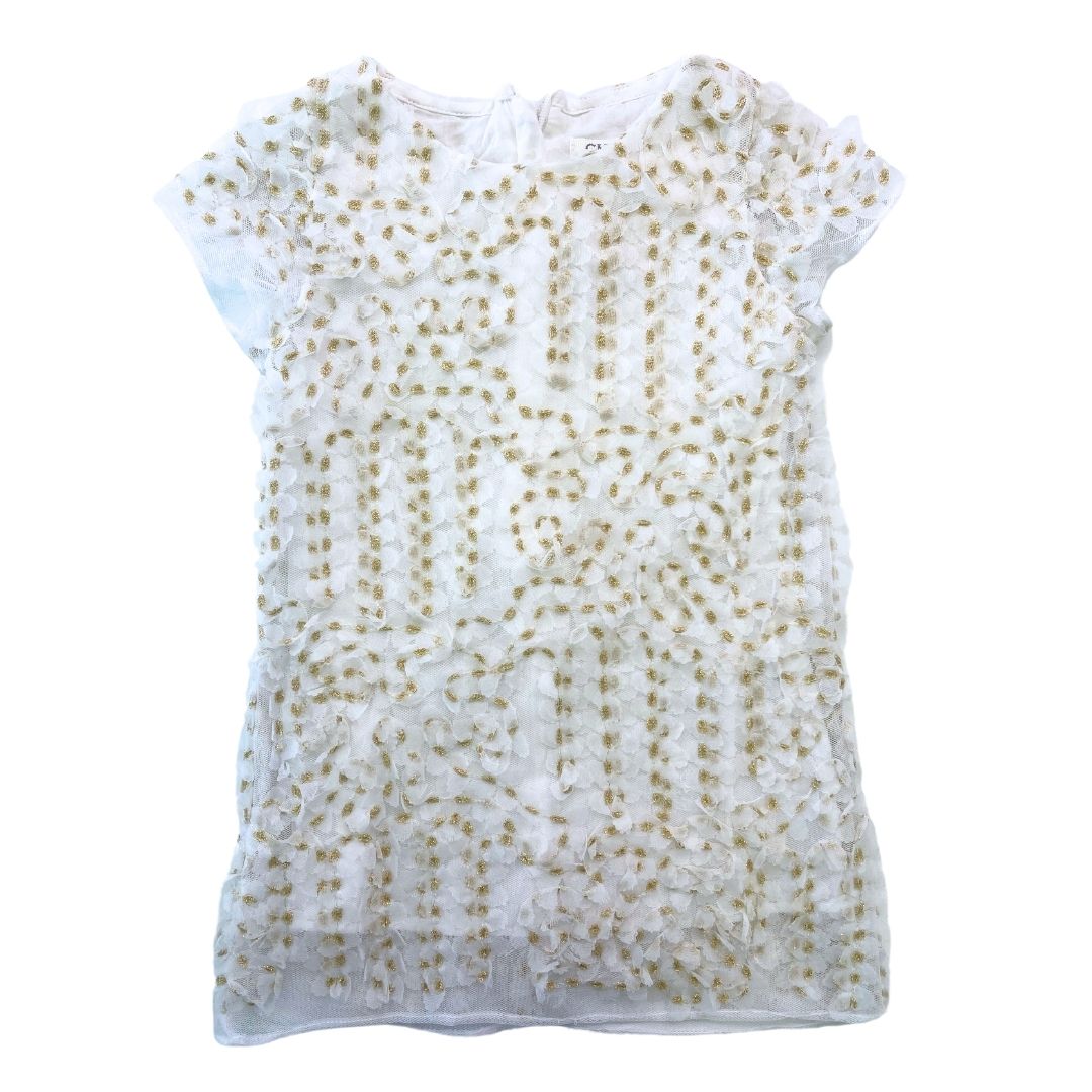 CHARABIA - Kleid aus weißem Tüll und Goldfaden - 12 Monate