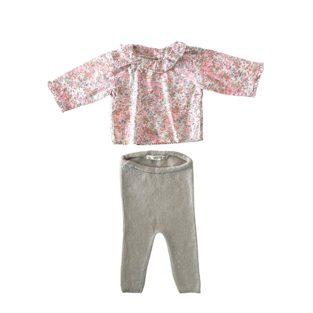 BONPOINT - Ensemble 3 pièces avec blouse à fleurs - 1 ans