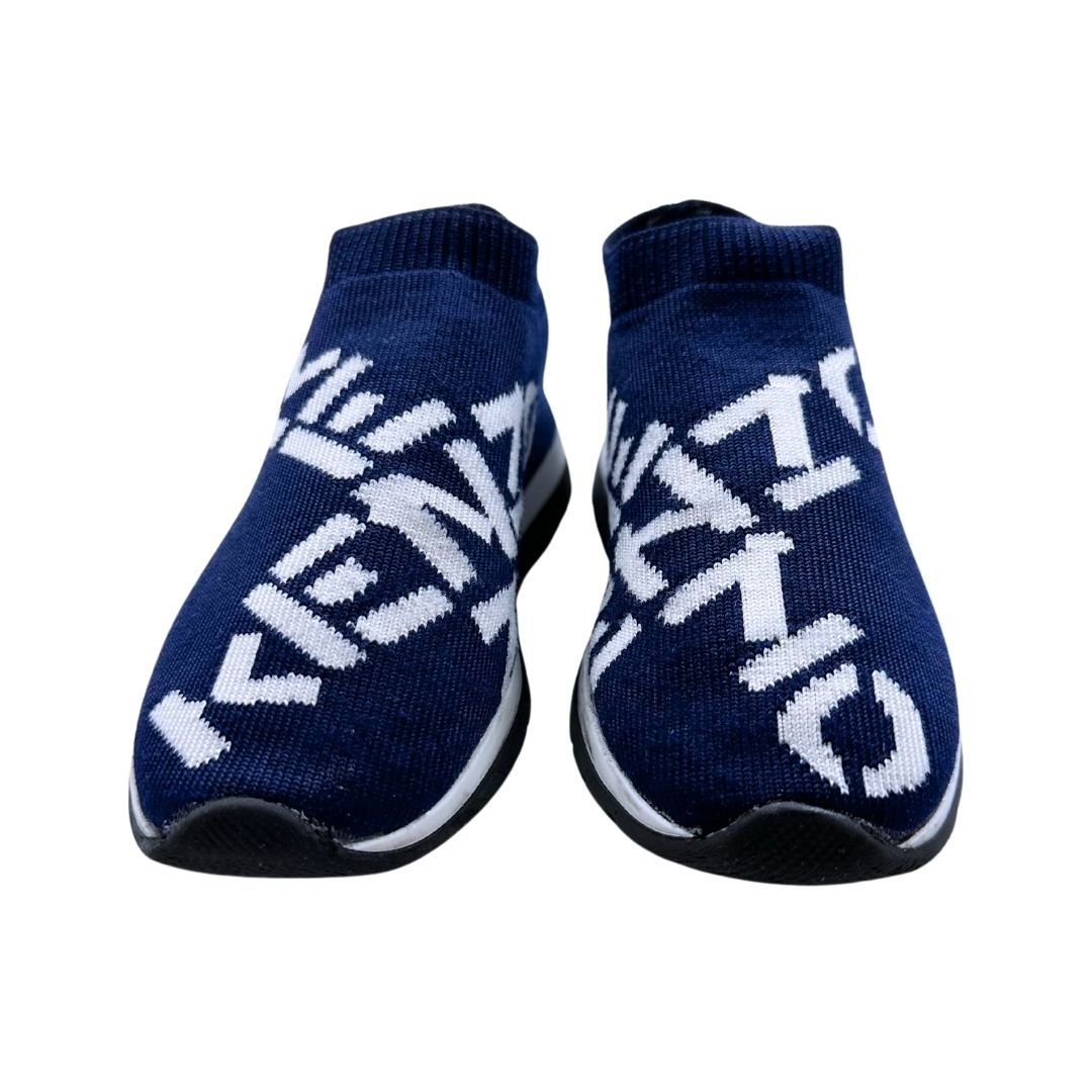 KENZO - Baskets chaussettes en tricot bleu et blanc (neuf) - 25