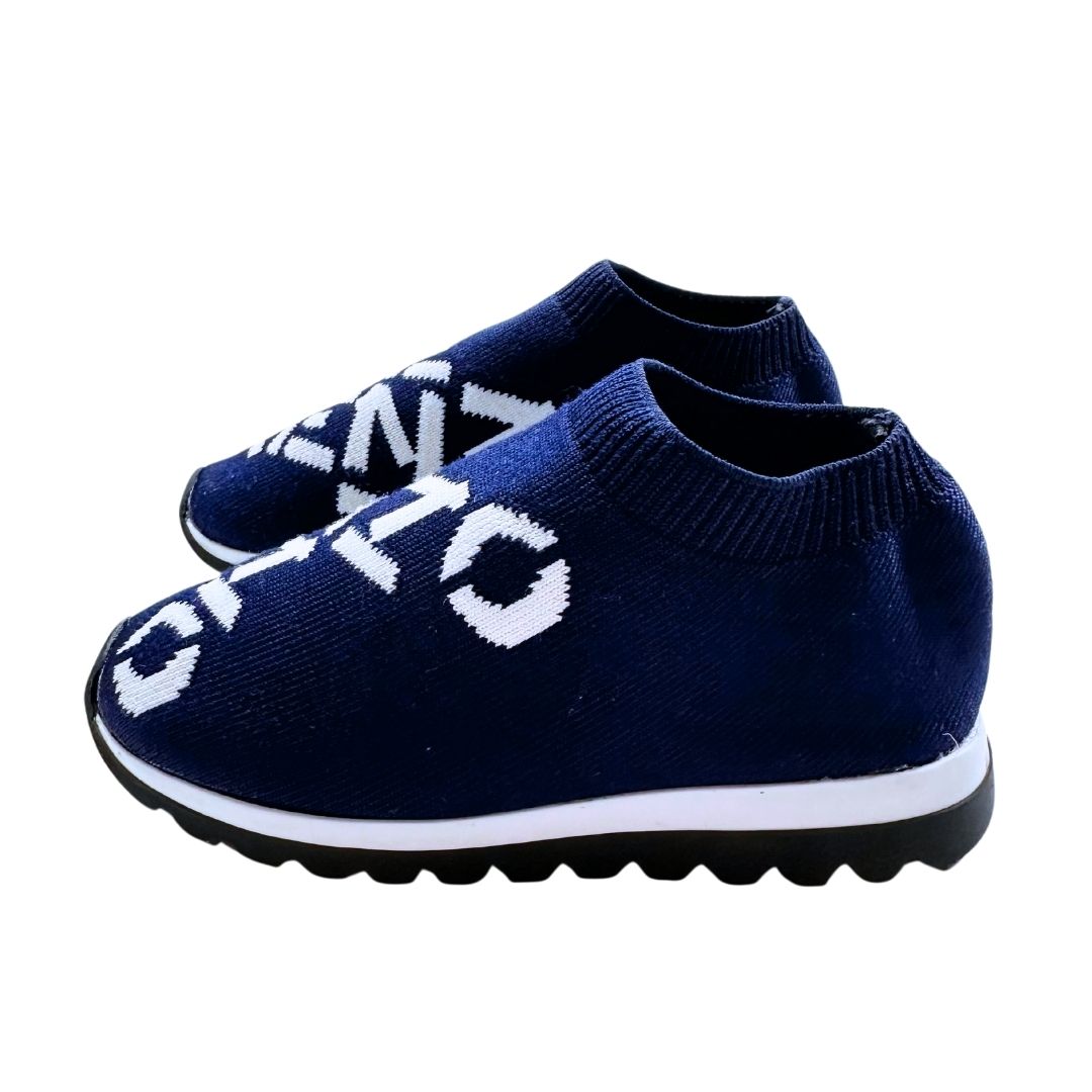 KENZO - Baskets chaussettes en tricot bleu et blanc (neuf) - 25