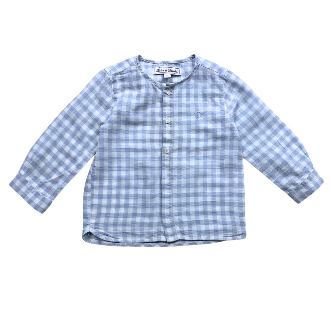 TARTINE & CHOCOLAT - Blouse en lin à carreaux bleu et blanche - 2 ans