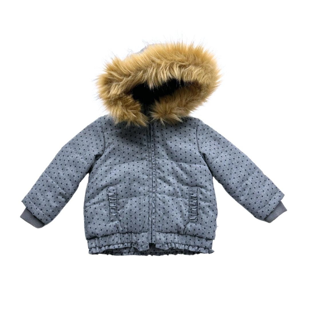CADET ROUSSELLE - Parka grise à pois bleus - 2 ans