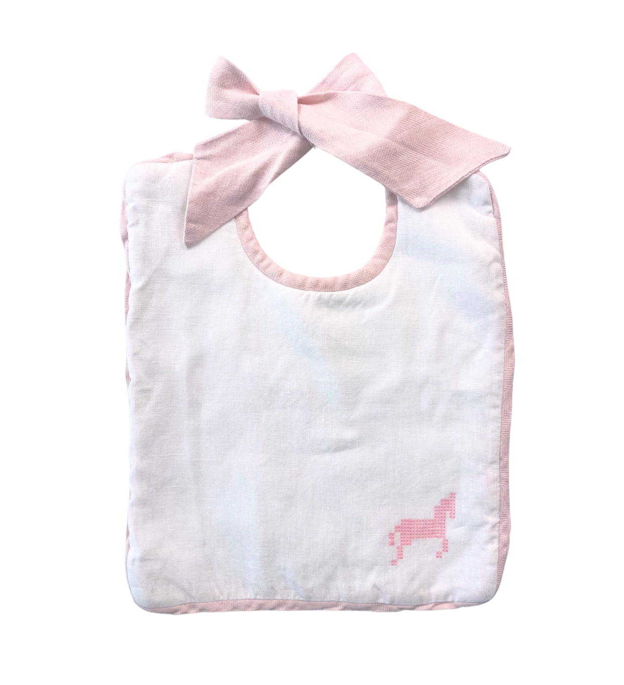 HERMES - Weißes Lätzchen mit gesticktem rosa Pferd - Einheitsgröße