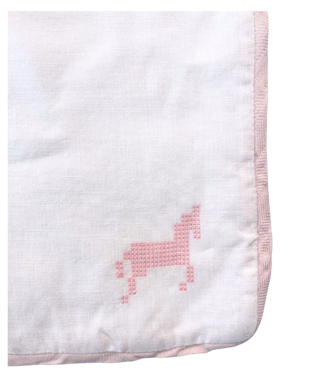 HERMES - Weißes Lätzchen mit gesticktem rosa Pferd - Einheitsgröße