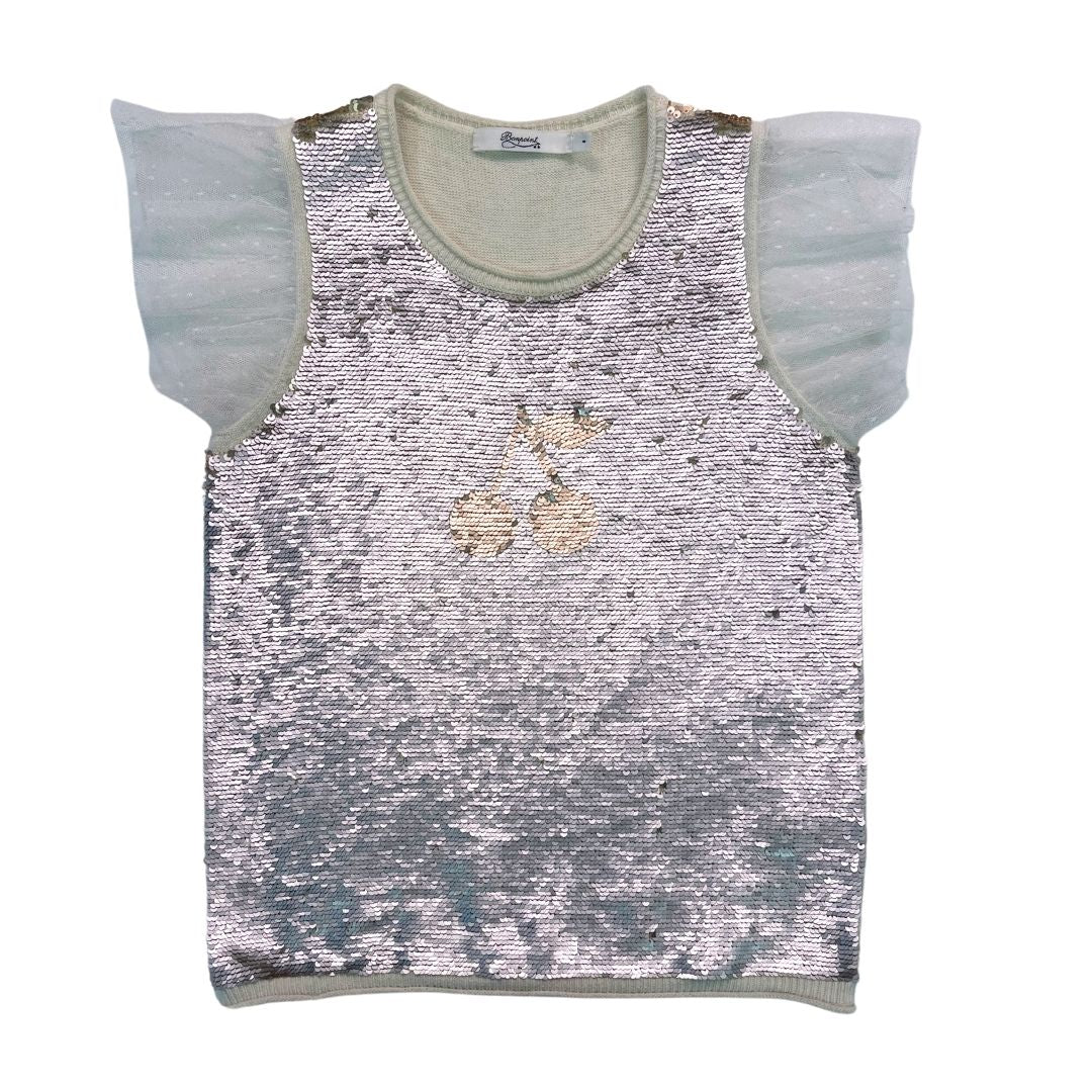 BONPOINT - Beige sweater-effect top with reversible sequins - 8 years