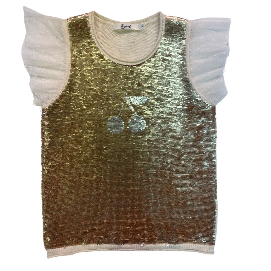 BONPOINT - Beige sweater-effect top with reversible sequins - 8 years