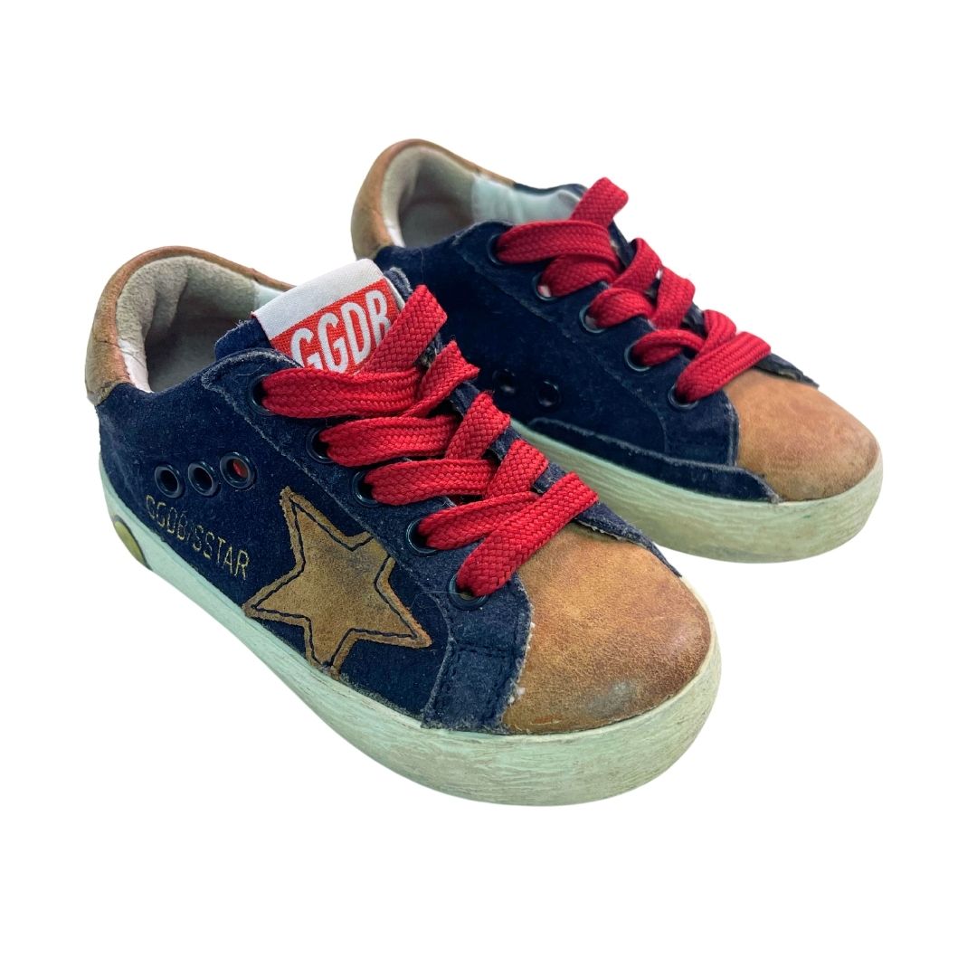 GOLDEN GOOSES – Marineblaue Sneakers aus Wildleder und braunem Leder – Größe 20