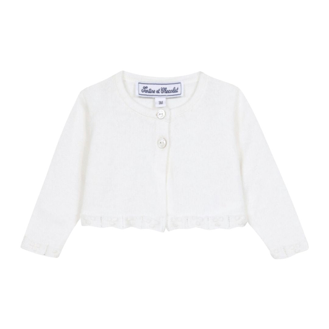 TARTINE & CHOCOLAT - Cardigan de cérémonie court blanc brodé - 2 ans