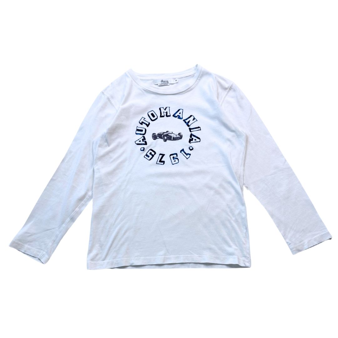 BONPOINT - T-shirt blanc à manches longues avec imprimé bleu - 12 ans