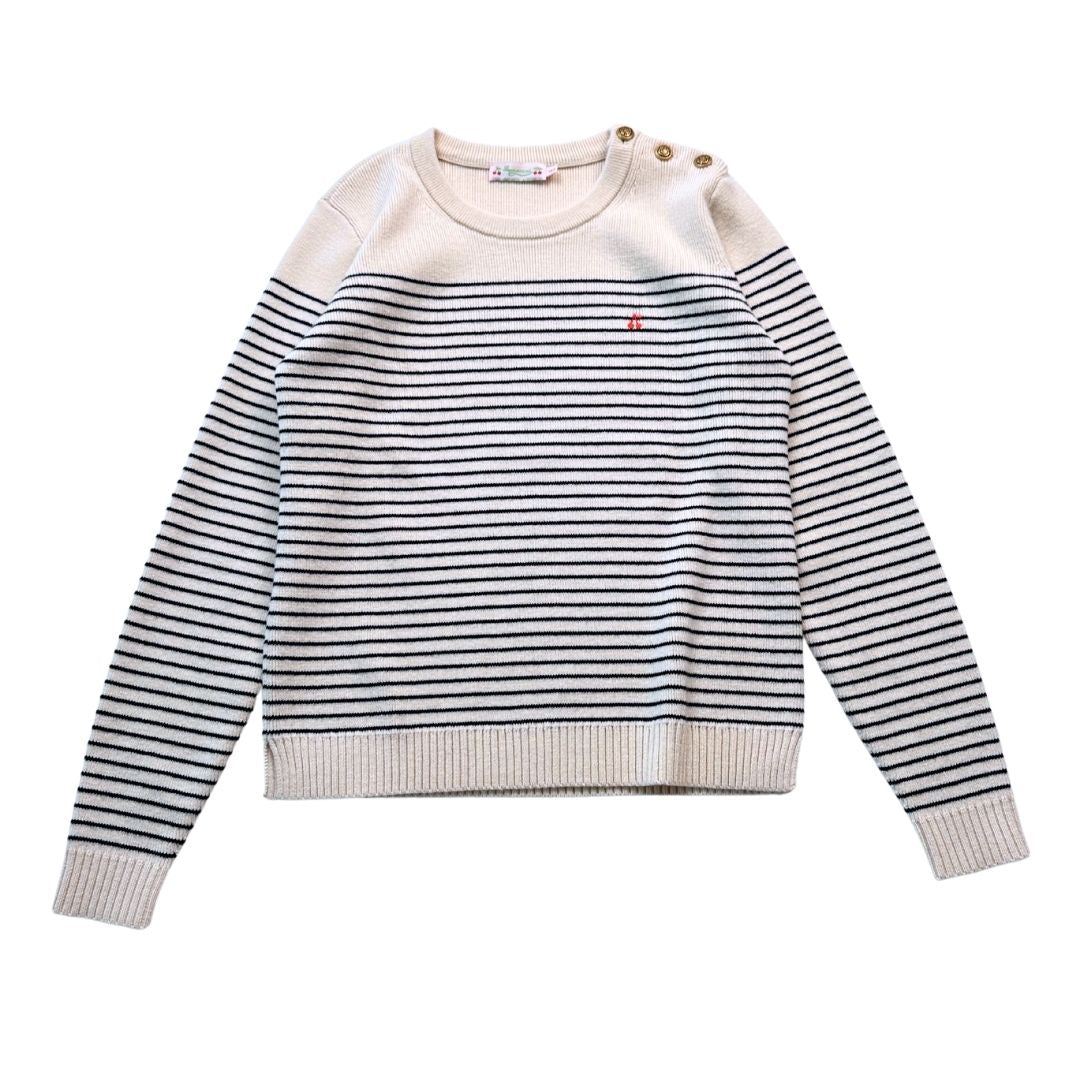 BONPOINT - Pull beige à rayures en laine - 14 ans