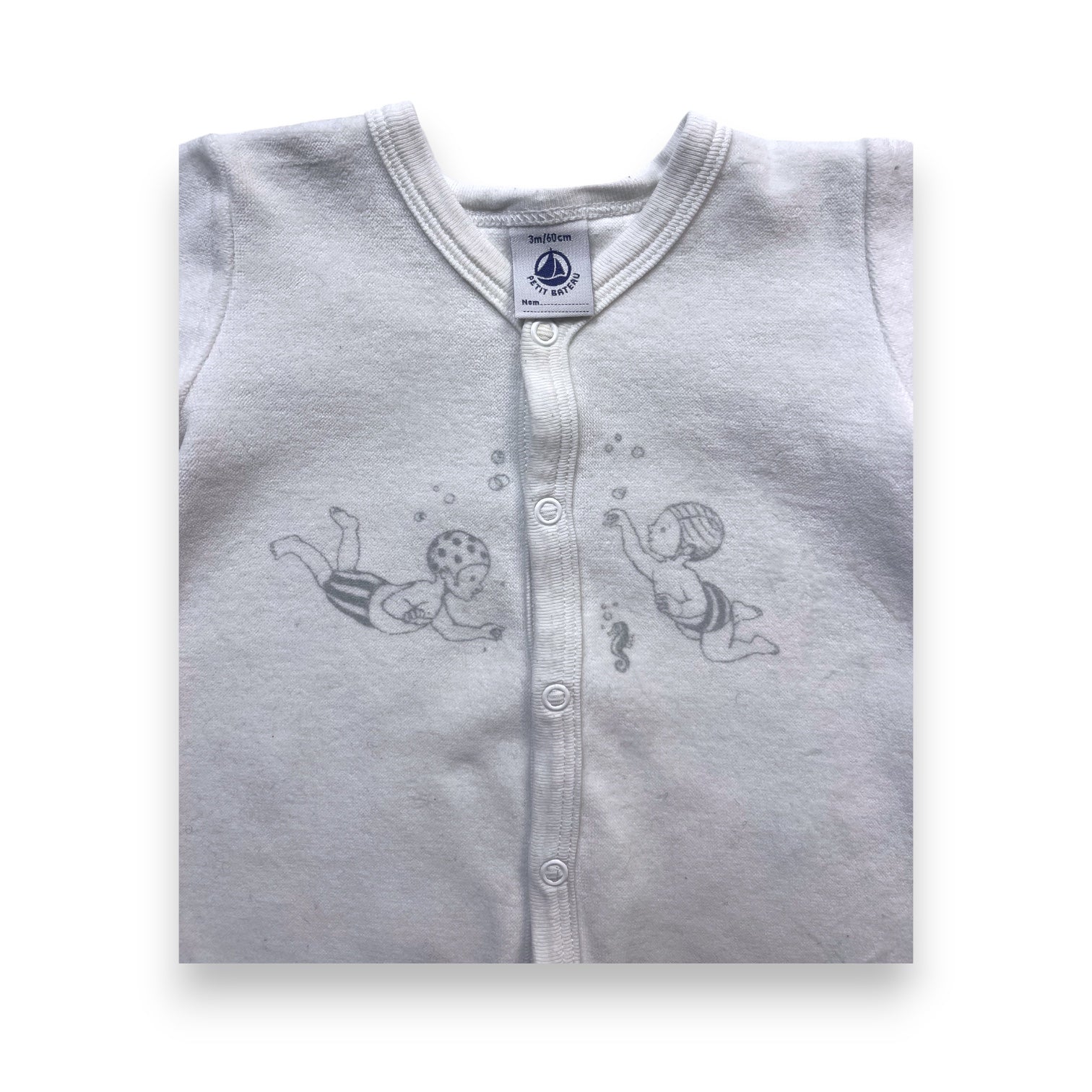 PETIT BATEAU - Pyjama blanc en velours - 3 mois