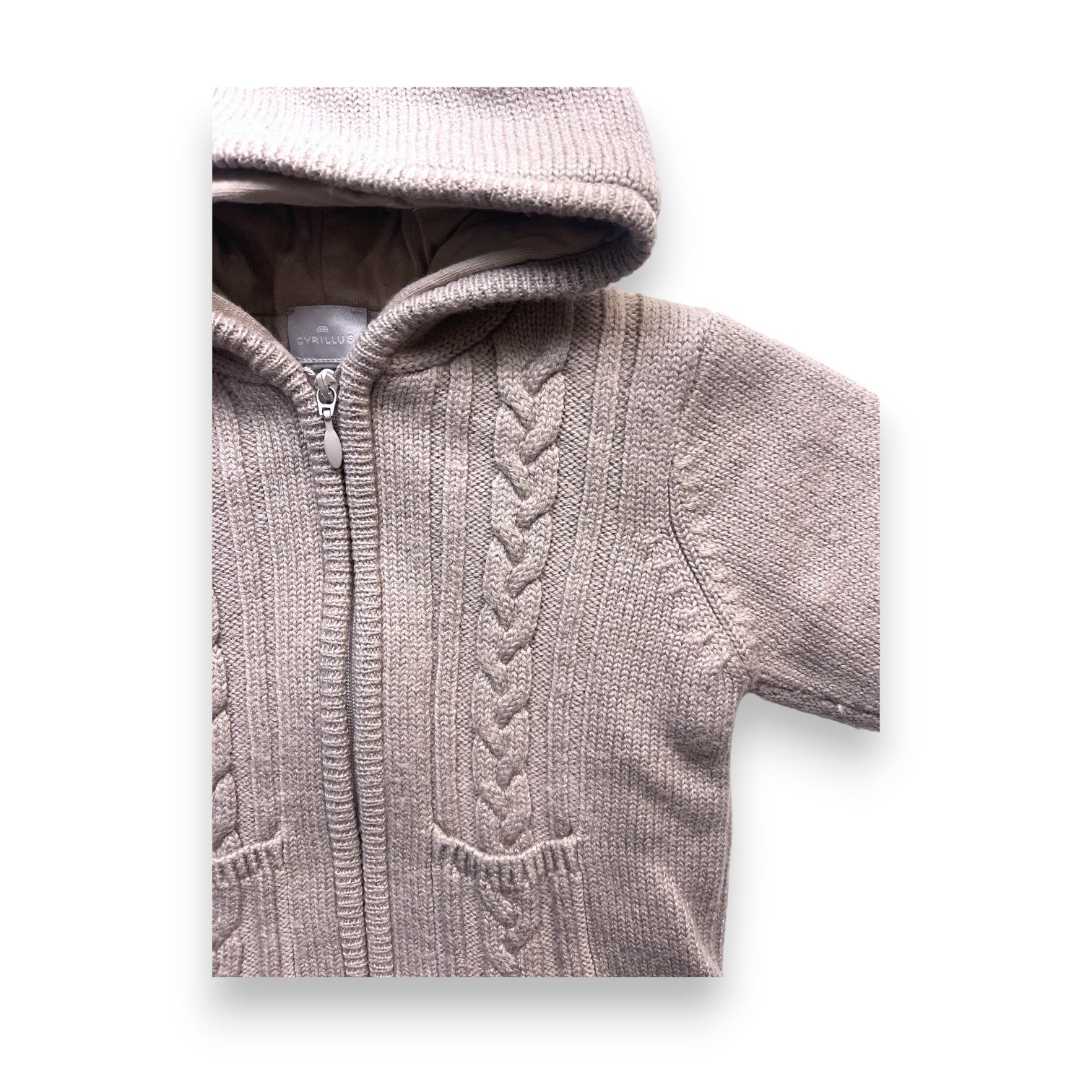 CYRILLUS - Gilet épais beige à capuche - 6 mois