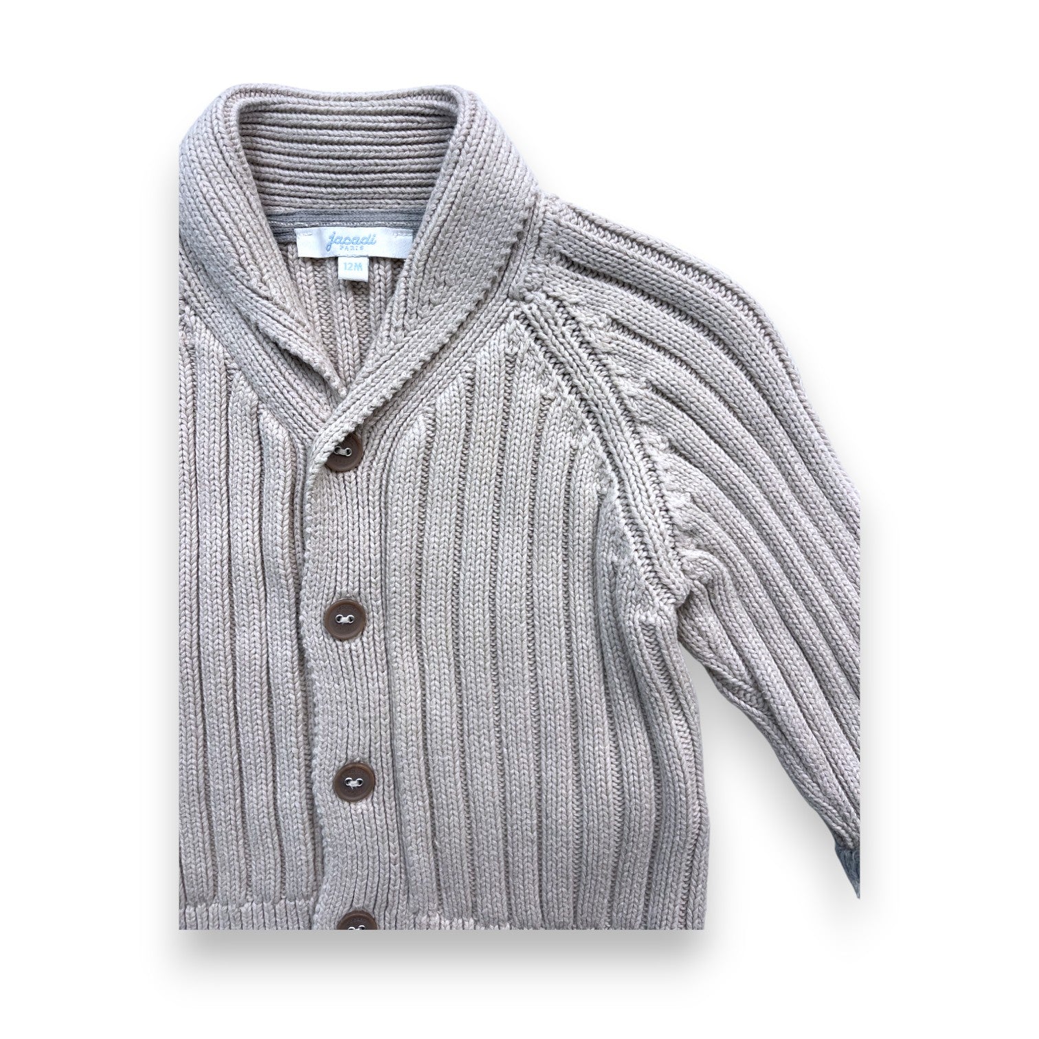 JACADI - Gilet beige effet tricot en coton - 12 mois
