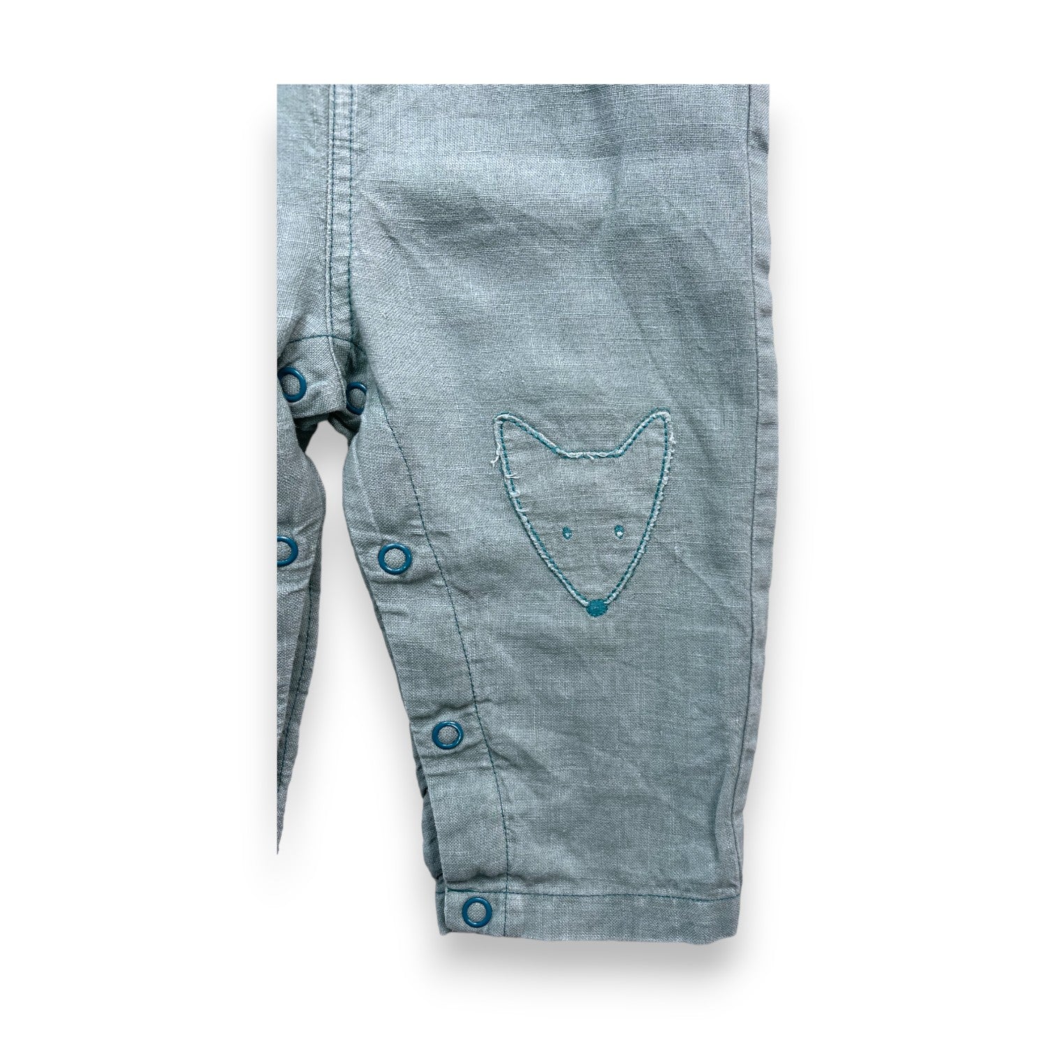 MOULIN ROTY - Salopette verte en lin - 12 mois